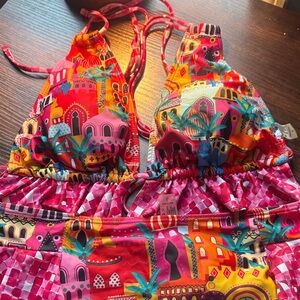 Colorful Halter Bikini Top and high rise bottoms